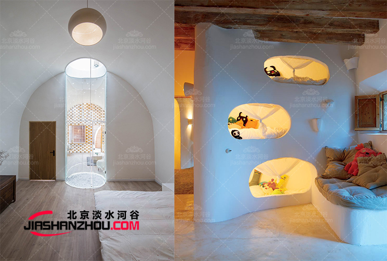 純白室內巖洞酒店臥室安裝設計施工安裝