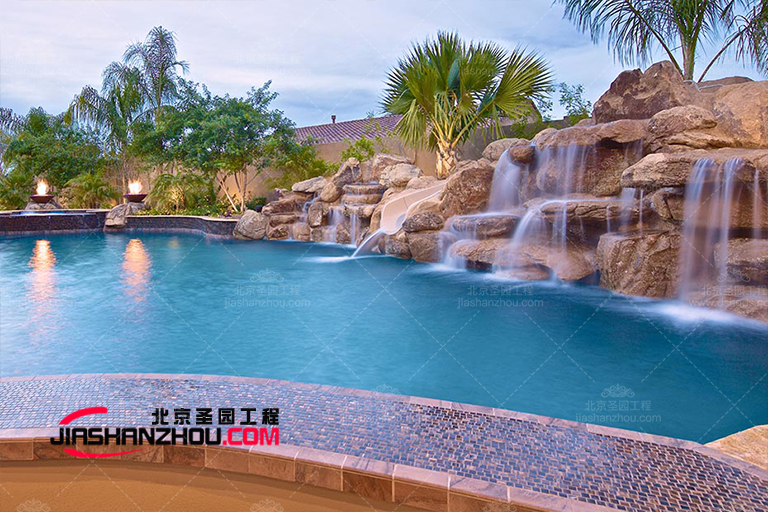 承接鹽城市建湖縣弘森產業園GRC塑石假山水池景觀