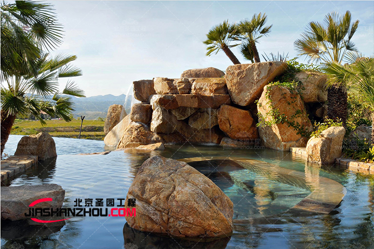 塑石假山水池和花園組合的美妙景色--美圖欣賞