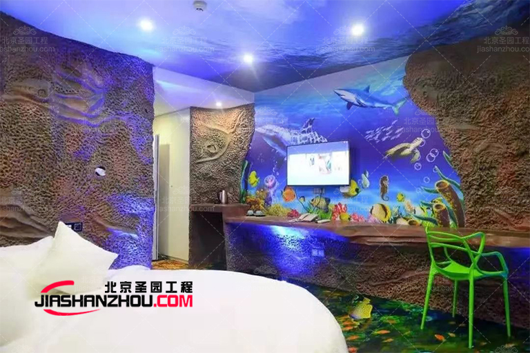 仿真洞穴酒店特的元素是灰白色的波浪藝術紋理設計墻