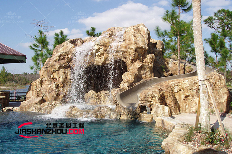 杭州山溝溝景區塑石假山水池景觀施工中