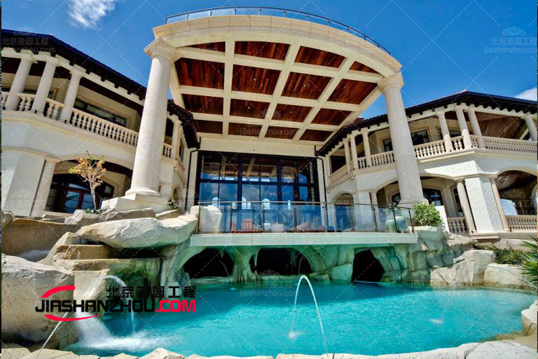 具裝飾性意義設(shè)計(jì)的現(xiàn)代塑石假山水池景觀