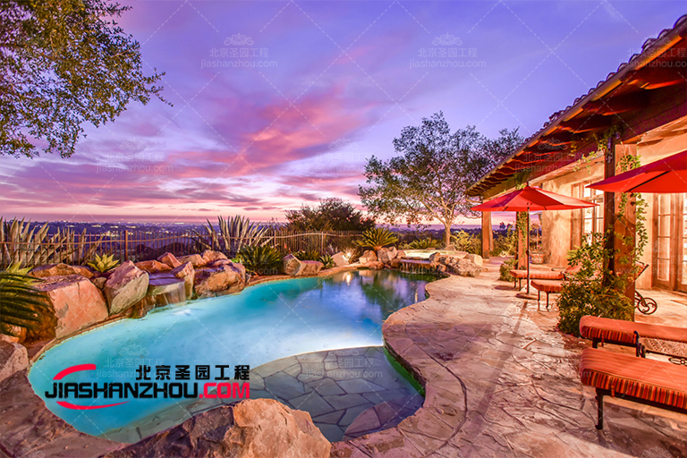 臨沂天泉度假村水泥塑石假山瀑布水景制作工程完工