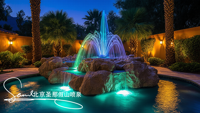 1750382927164006.png 16x9_這是一處夜間的庭院水景景觀_畫面中心是一座以大塊仿真巖石打造的噴 (8).png
